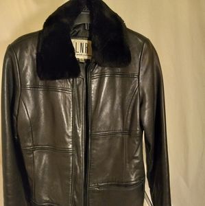 La Nouvelle Renaissance Bomber Style Leather Coat with removable collar.